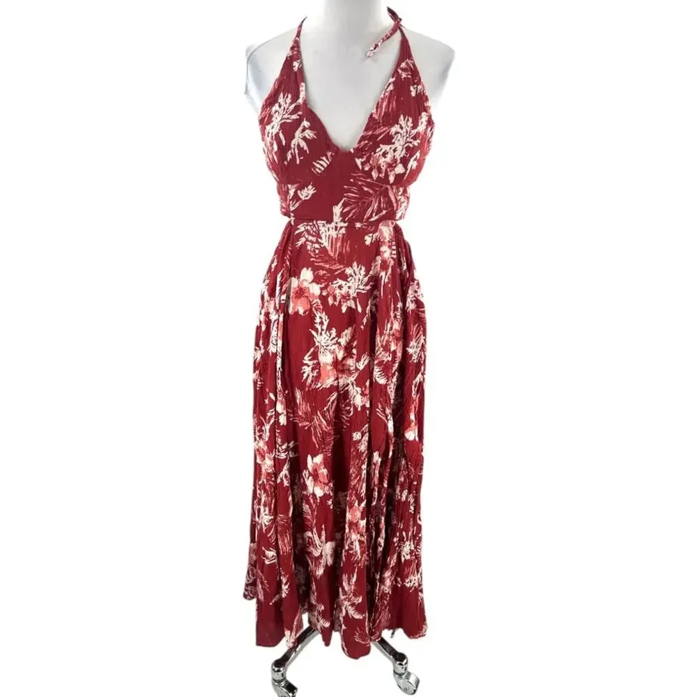 Free People Lille Maxi Dress Floral Tie Back Boho Sz S